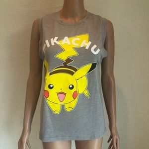 Pokémon Gray Tank-Top Women’s Size L Stretchy PIKACHU Print Graphics Sleeveless